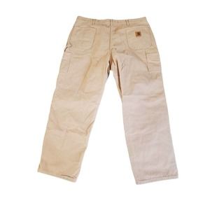 Vintage Carhartt Carpenter Cargo Tan/Beige Fleece Lined Pants Size 44x32